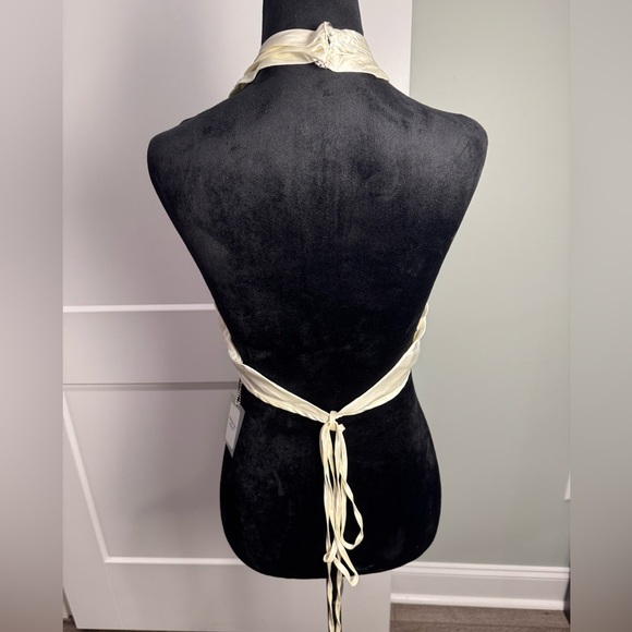 DANIELLE BERNSTEIN HIGH NECK STRETCH CHARMEUSE HALTER TOP white - Picture 3 of 6